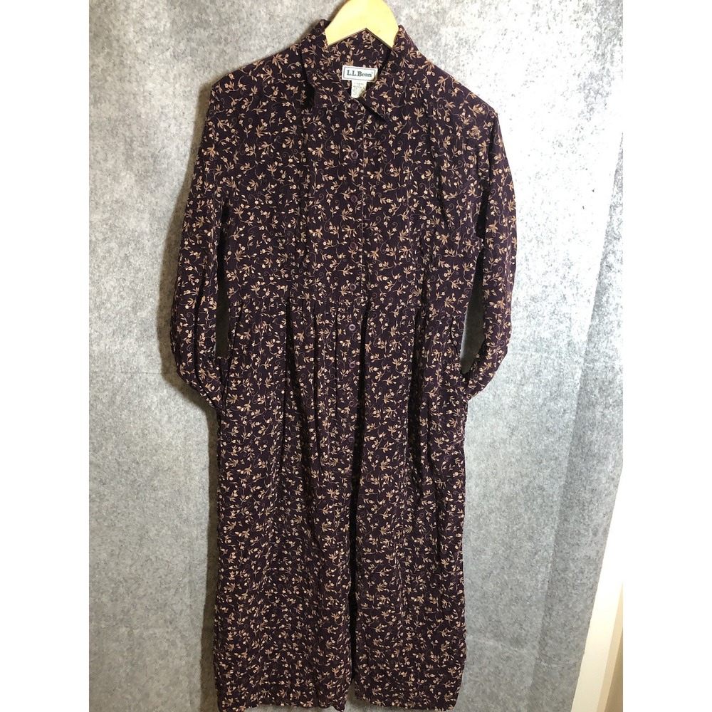Vintage L.L. Bean Dress Womens 10P Purple Floral Corduroy Cottage Career Classic
